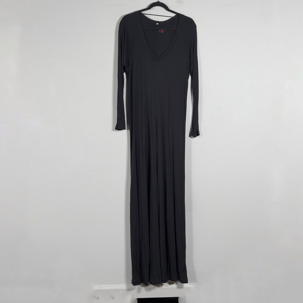 Pete & Greta Maxi Jersey Dress Womens Sz L Black Long Sleeve V-Neck Modal
